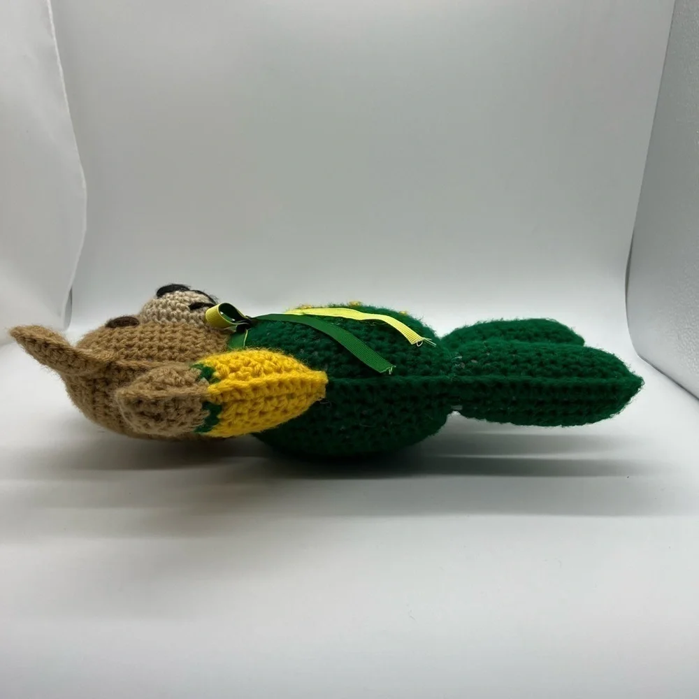 ADORABLE CROCHETED TEDDY BEAR I. GREEN AND BRIGHT YELLOW